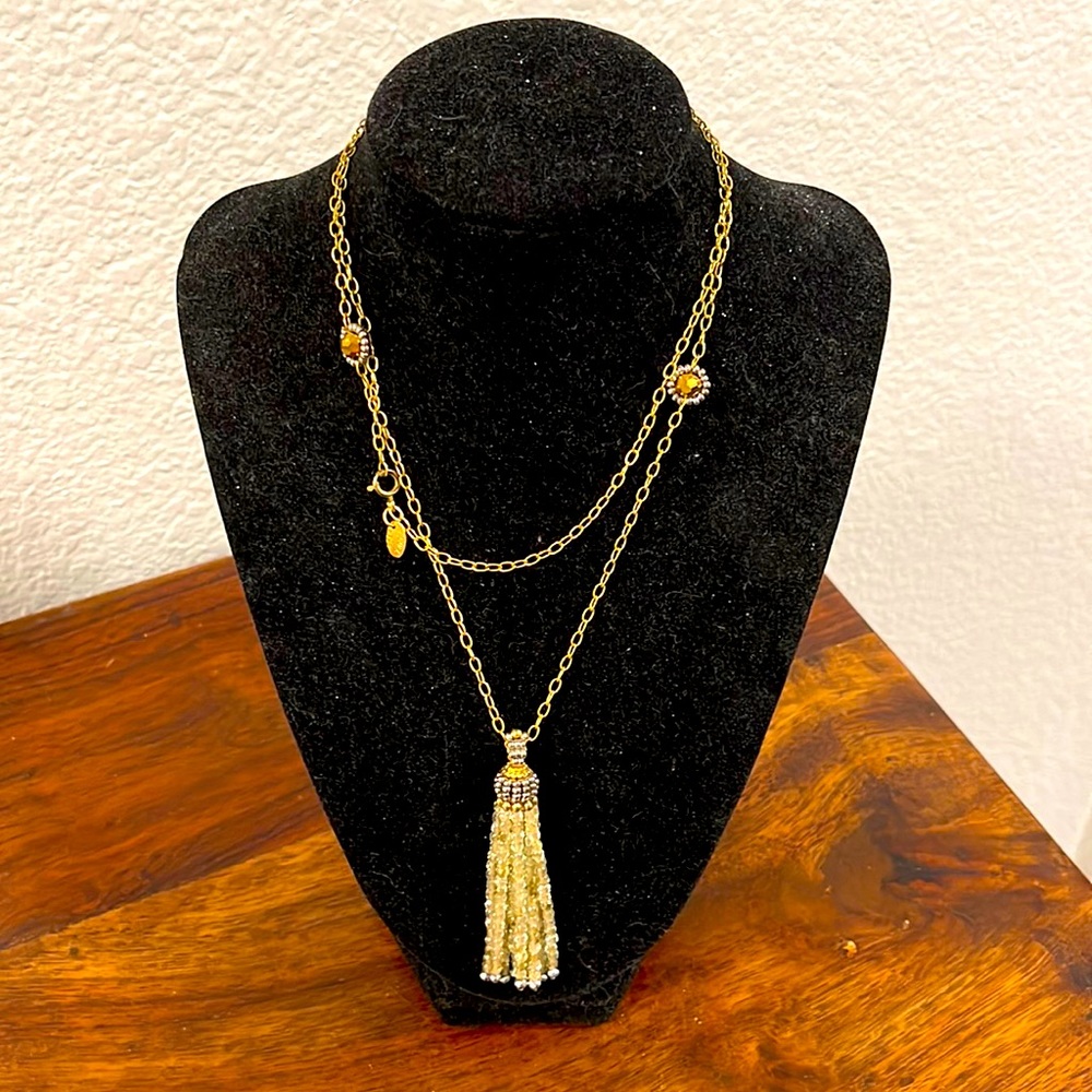 Miguel Ases beaded tassel necklace. Gold & silver. EUC.